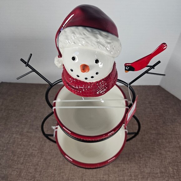 St Nicholas Square, Yuletide Snowman Two Tiered Server With Tags New Condition - Picture 12 of 12
